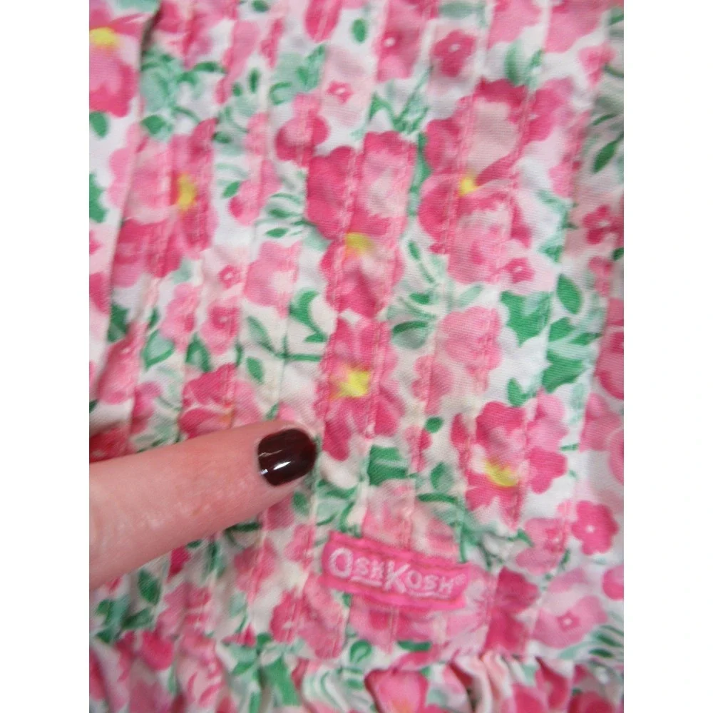 Vintage 90s Y2K OshKosh Pink Floral Pleated Dress Girls 6 Puff Sleeve HEMMED